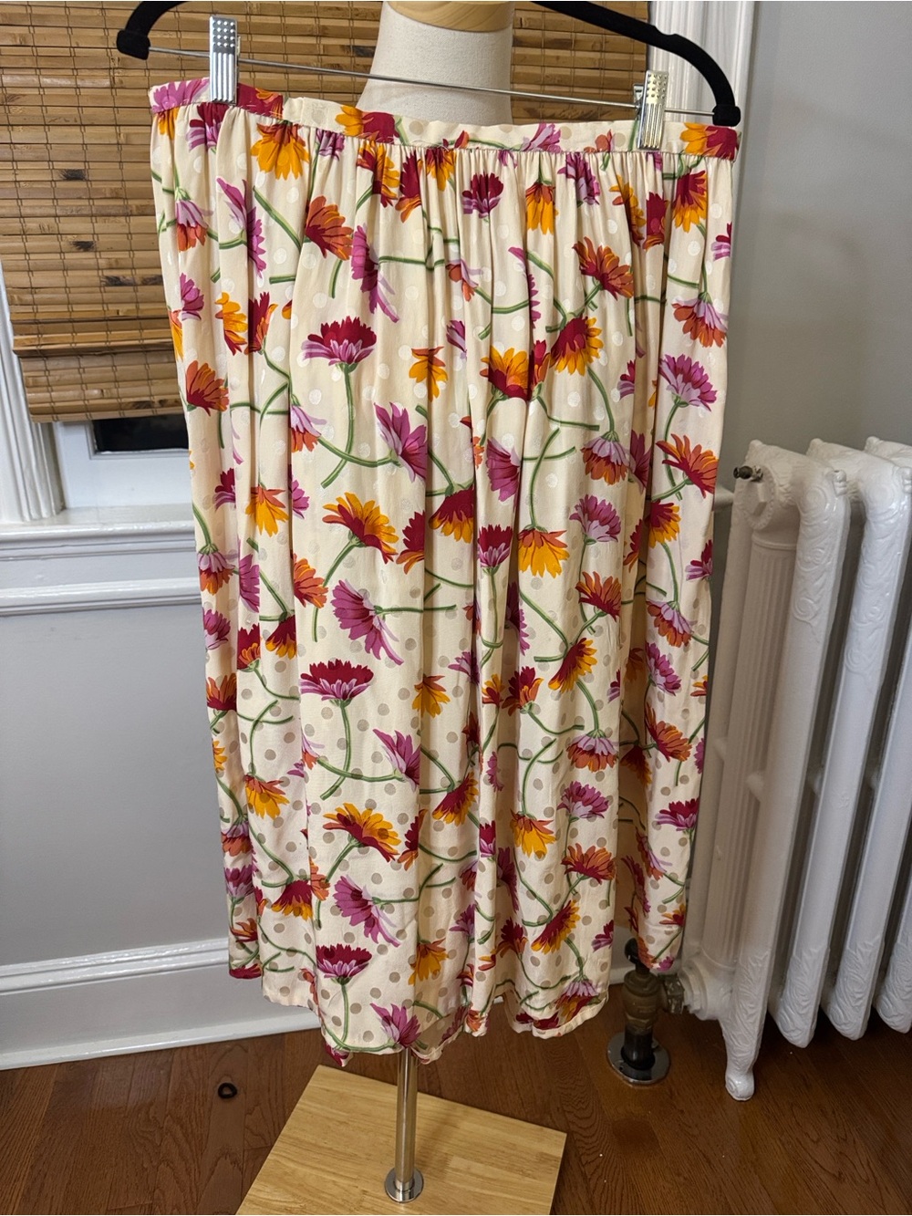 Vintage Adele Simpson silk Midi Skirt with Pink and Orange Floral Print